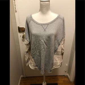 Large FreePeople Gray Sweatshirt w/ Sweater Sleeve